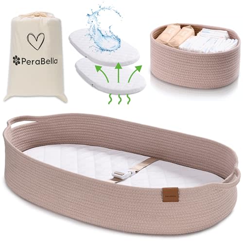 Baby Changing Basket for Baby Dresser, Moses Basket for Babies, Cotton Rope Diaper Changing Basket, Unisex Baby Moses Basket, Foam Diaper Changing Pad for Dresser, Changing Table Topper for Dresser