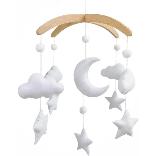 Baby Crib Mobile (Moon, Cloud, & Stars) - Baby Shower Gift Nursery Decor Ceiling Mobile for Boys & Girls (Foldable)