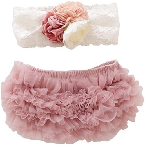 2pcs Dusty Rose Newborn Baby Girls Chiffon Bloomer & Headband Set Newborn Photo Prop Baby Girl Cake Smash Outfit