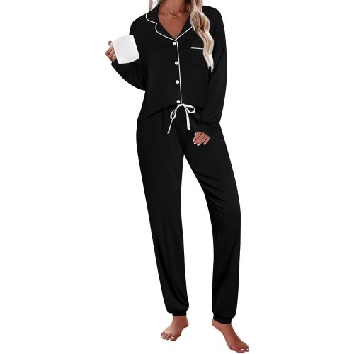 Womens Pajamas Set Long Sleeve Sleepwear Button Down Nightwear Soft Joggers PJs Sets with Pockets