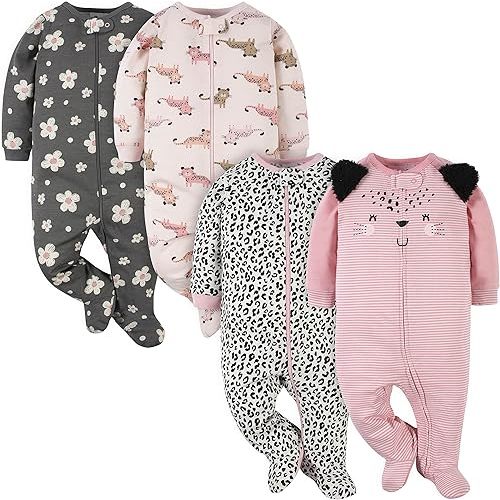 Gerber Baby Girls' 4 Pack Sleep 'N Play Footie