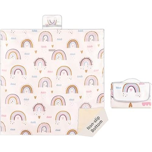 Insular Baby Splat Mat for Under High Chair/Arts/Crafts, Anti Slip and Waterproof Splash Mat for Floor, Portable Picnic Mat, 51x51 Inch, Rainbow