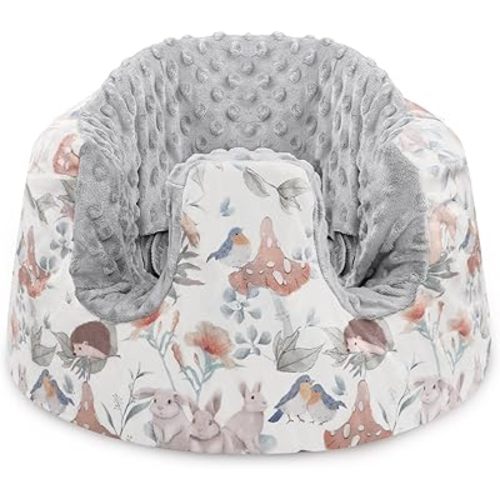 Minky Seat Cover Compatible with Bumbo Seat, Ultra Soft Comfortable Bumbo Seat Cover, Removable Baby Floor Seat Cover for Boys Girls, Gray Animal