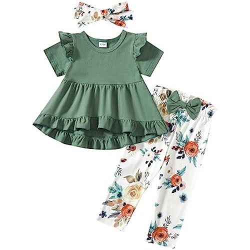 Kucnuzki Baby Girl Clothes Toddler Girl Outfit Cute Shirt Ruffle Top Pant Set Fall Winter Clothing For Girl