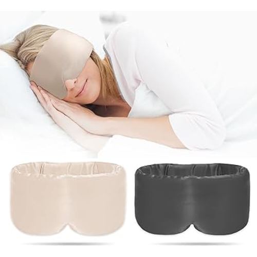 2pcs 100% Handmade Bamboo Sleeping Eye Mask for Women for Men,Night Masks,Organic Sleep Mask,Blockout Eye Mask for Sleeping,Large Size Adjustable (Apricot & Dark Grey)