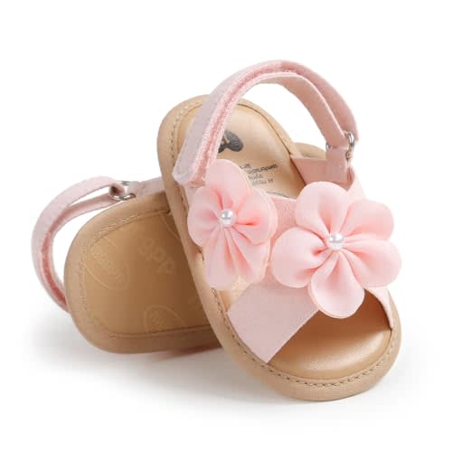 GDSDYM Infant Baby Girls Summer Sandals with Flower Bowknot Soft Sole Wedding Dress Flats Newborn First Walkers Crib Dress Shoes