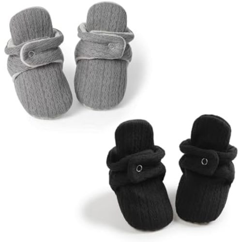 Babelvit Newborn Baby Boy Girl Soft Fleece Booties Stay On Infant Slippers Socks Shoe Non Skid Gripper Toddler First Walkers Winter Ankle Crib Shoes