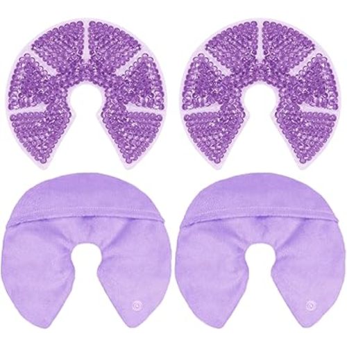 Hot/Cold Breast Gel Bead Ice Packs Breast Cooling/Heat Pads Relief for Breastfeeding, Nursing Pain, Mastitis, Engorgement, Swelling, Plugged Ducts | Boost Milk Let-Down & Production,2 Pack (Purple)