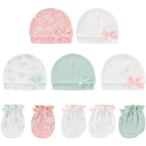 Baby Hat and Mittens Set Cotton Newborn Baby Hats Caps for Boys and Girls, 0-6 Months