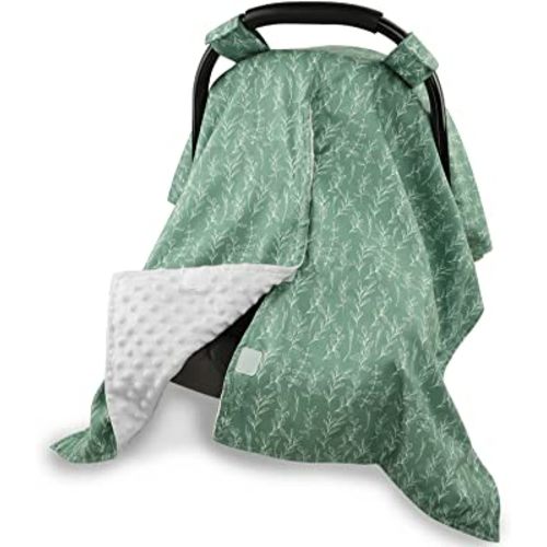 Baby Car Seat Canopy Soft Minky Plush Dotted Backing Baby Car Seat Cover Girls, Infant Carseat Canopy, Stretchy Multi- use Nursing Cover for Stroller/High Chair/Shopping Cart/Car Seat Canopies Sage