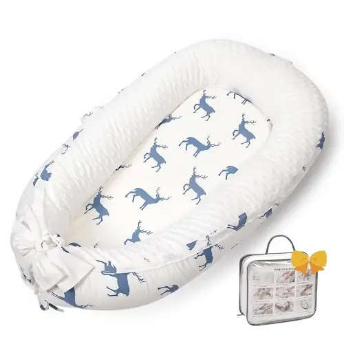 Baby Lounger-Baby Lounger for Newborn,Breathable & Soft Baby Nest Cover Co-Sleeping for Baby 0-24 Months, Babies Essentials Gifts Portable Infant Lounger,Baby Floor Seat for Home and Travel(Elk)