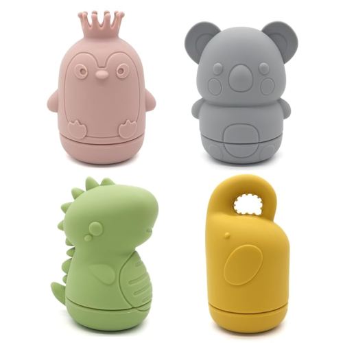 Ginbear Silicone Baby Bath Toys, Non-Toxic Mold Free Infant Squirty Bathtub Toys for Toddlers 6 Months+, Pack of 4 (Dino)