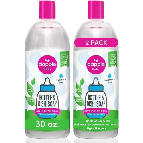 Dapple Baby Bottle Soap, Hypoallergenic Dish Soap for Baby Bottles, Powered by Plants, Fragrance Free, 30 Fl Oz Refill (Pack of 2)