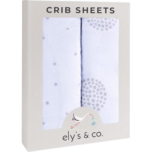 Ely’s & Co. Crib Sheets, Baby Boy/Girl Fitted Crib Mattress Sheet Set, 2 Pack, 100% Jersey Knit Cotton, Infant and Toddler Nursery Bedding, Grey Dottie Print, 28” x 52”