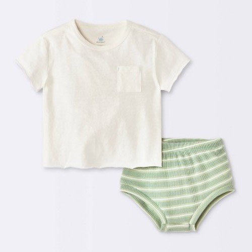 Baby Boys' 2pc Striped Short Sleeve T-Shirt and Waffle Bloomer Set - Cloud Island™ Cream 0-3M