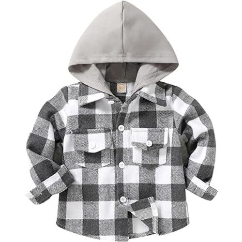 YOUNGER STAR Toddler Kids Boys Girls Flannel Hooded Plaid Shirt Button Baby Red Plaid Shirt Plaid Shirt Hooded Clothes
