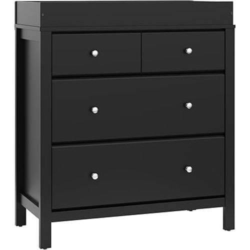 Storkcraft Horizon 3 Drawer Chest with Changing Topper (Black) – GREENGUARD Gold Certified, 3 Drawer Dresser, Nursery Dresser Drawer Organizer
