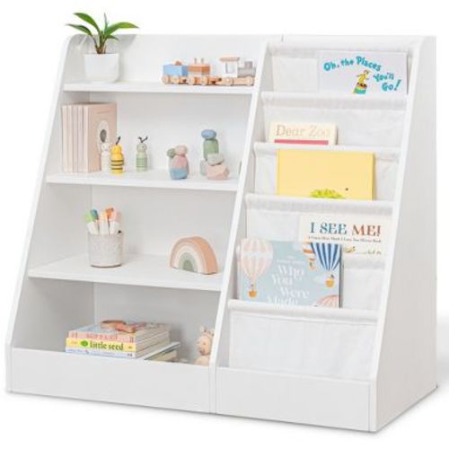 Comfy Cubs Kids Bookshelf 35.2 x 15.7 x 31.5 Inches - Sturdy Montessori Shelf with Soft & Hard Shelves - White