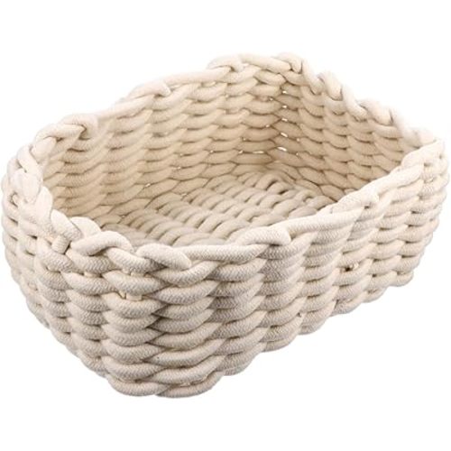 Cotton Thread Woven Storage Basket Bin Organizer Handmade Desktop Sundries Holder for Books Snacks and Pantry Items Safe Decor for Farmhouse and Modern Homes Small