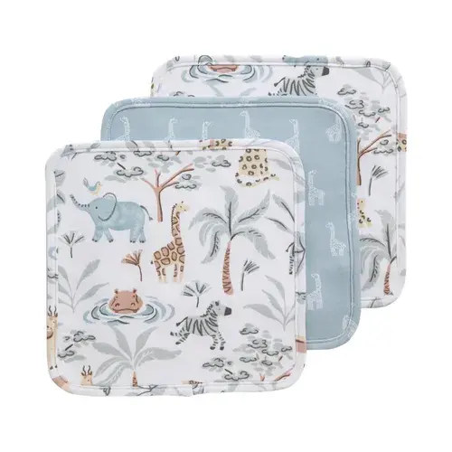 Living Textiles 3 Pack Wash Cloths Wild Safari | Baby Bunting AU