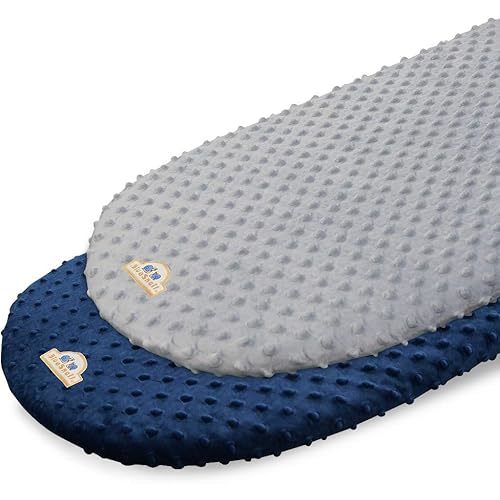 BlueSnail Soft and Strechy Minky Bassinet Fitted Sheet, Cradle Sheets for Bassinet Pad/Mattress 2pk (Bassinet, Navy+Gray)