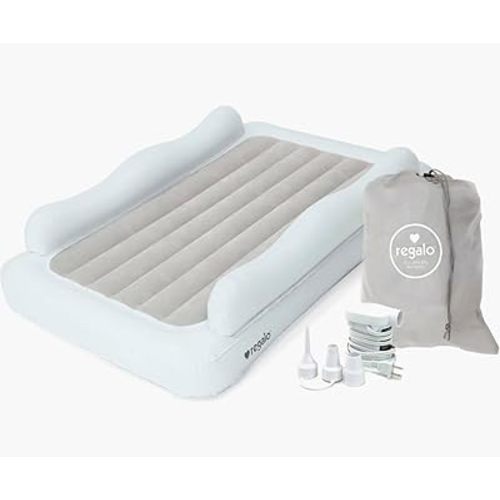 Regalo Inflatable Toddler Travel Bed with 2-Sided Bed Rail Bumpers and Handles, Award Winning Brand, Air Pump and Carry Bag Included