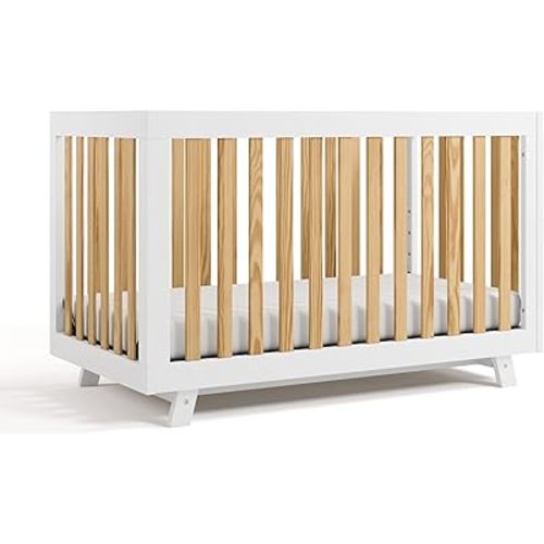 Storkcraft Beckett 3-in-1 Convertible Crib (White with Natural) – GREENGUARD Gold Certified, Converts from Crib to Toddler Bed, Fits Standard Full-Size Crib Mattress, Newborn Must-Haves
