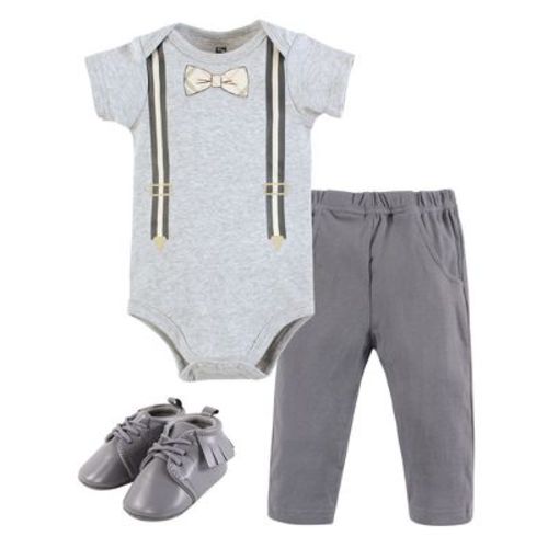 Hudson Baby Infant Boy Cotton Bodysuit, Pant And Shoe Set, Plaid Bow Tie, 3-6 Months