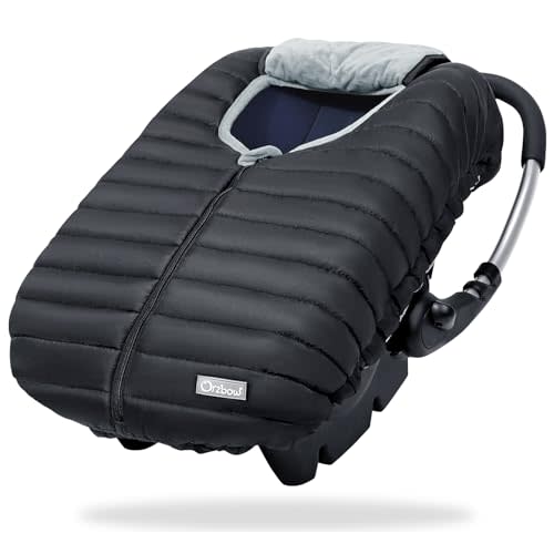 Orzbow Enfant Car Seat Covers - Cocoon Baby Cover for Boys & Girls, Rain & Snow Repellent, Breathable Windproof, Winter Protector, Center Zipper, Universal Fit for Infant Car Seat (0-12M), Black