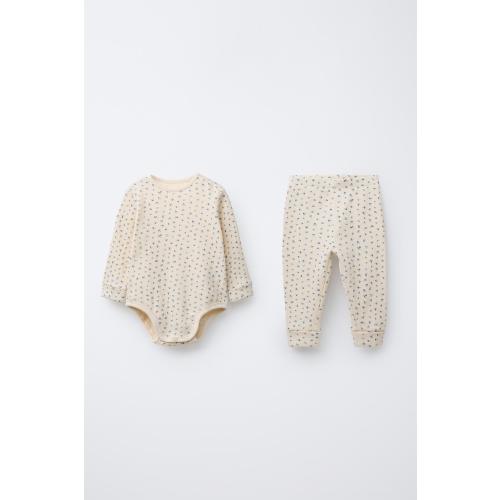 FLORAL WAFFLE BODYSUIT AND LEGGINGS SET - Blue | ZARA United States