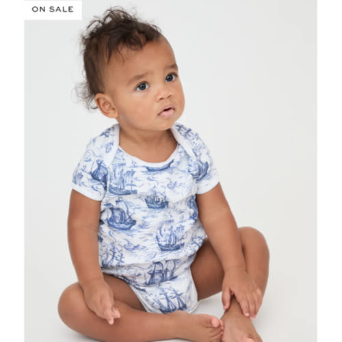 The Short Sleeve Onesie - Navy Mariner's Toile