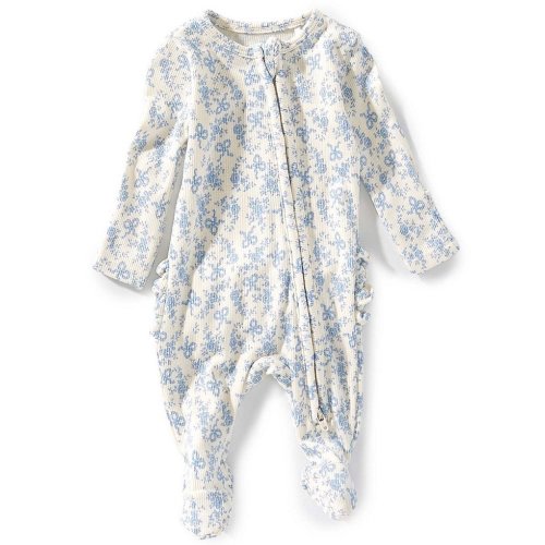 Angel Dear Baby Girls Romi Floral Print 2-Way Zipper Ruffle Back Footie Coverall