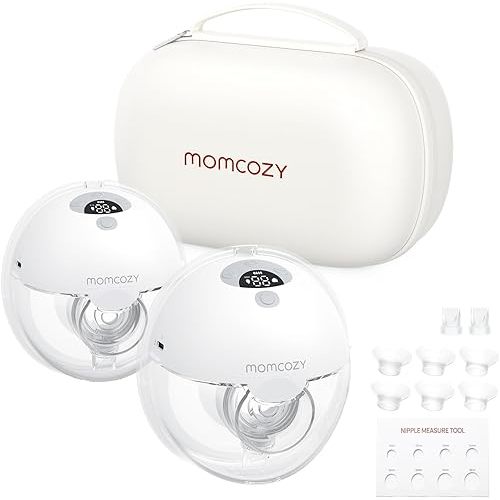 Momcozy M5 Hands Free Breast Pump, Double Wearable Breast Pump of Baby Mouth Double-Sealed Flange with 3 Modes & 9 Levels, Electric Breast Pump Portable - 24mm, 2 Pack Gray