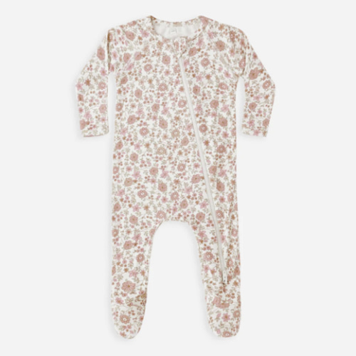 Bamboo Zip Footie || Bloom – Quincy Mae