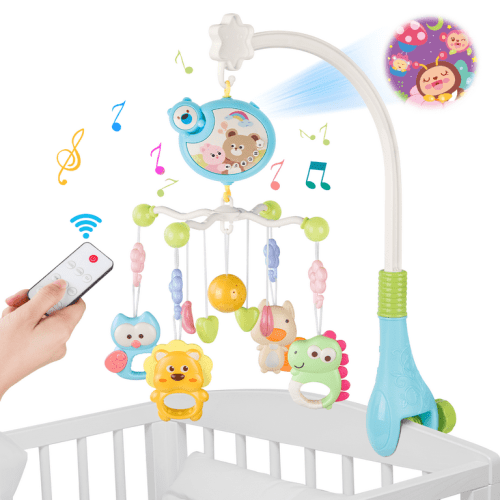 Baby Crib Mobile with Relaxing Music, Ceiling Light Projector with Stars, Hanging Toys, Animals. Musical Crib Mobile with Timer, Nursery Toys for Babies Ages 0 and Older