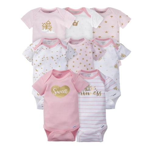 Gerber Baby Girl Short Sleeves Onesies Bodysuits, 8-Pack