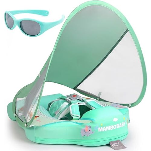 Mambobaby Float with Canopy and Tail New Upgraded Non-Inflatable Baby Pool Float Mambo Float Swim Trainer Solid Infant Swim Float Adjustable Pearl Foam Baby Swim Ring