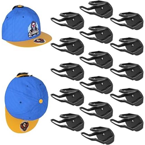 16 Pack Adhesive Hat Hooks for Wall, Strong Hat Rack for Baseball Caps, Hat Organizer Display for Home Decor, Hat Hold Hanger for Wall, Door, Closet, No Drilling - USA Patented (Black)