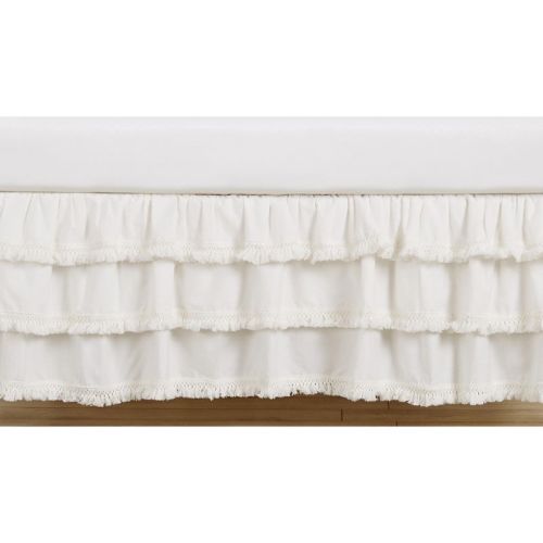Sweet Jojo Designs Girl 3 Tiered Ruffle Crib Bed Skirt Bohemian Fringe Off White