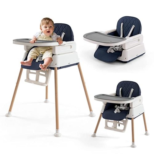 3 in 1 Baby High Chair, Portable High Chairs for Babies and Toddlers, Adjustable Convertible Infant Baby Feeding Chair Booster for Eating with Detachable Double Tray, 5 Point Harness, Footrest Blue