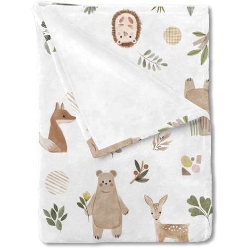 HawSkgFub Woodland Animal Baby Blanket Boy Girl Gift Neutral, Boho Forest Bear Deer Fox Owl Flannel Fleece Nursery Bed Swaddle Receiving Blankets, Soft Toddler Infant Newborn Kids Crib Bedding 30 x 40