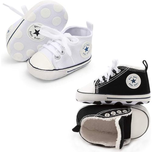 KIDSUN Unisex Baby Boys Girls High Top Sneaker Soft Anti-Slip Sole Newborn Infant First Walkers Canvas Denim Shoes