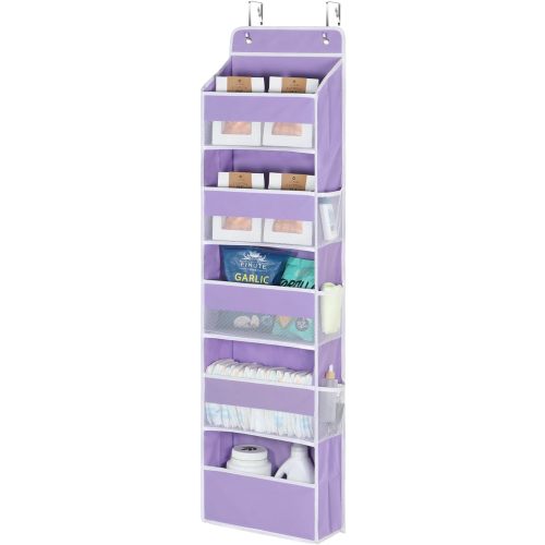 Univivi 5-Shelf Over The Door Hanging Organizer, Back of Door Organizer with 5 Compartments 6 Side Pockets for Baby Bedroom and Bathroom Storage (Purple)