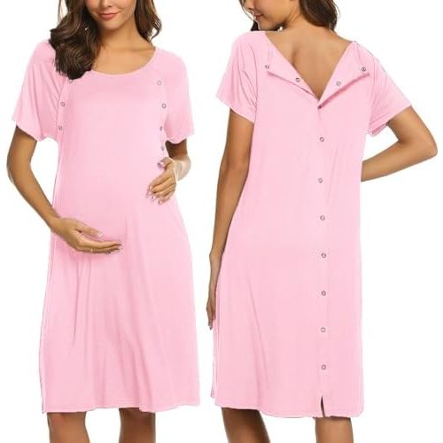 Ekouaer Women’s Nursing/Delivery/Labor/Hospital Nightdress Short Sleeve Maternity Nightgown with Button S-XXL