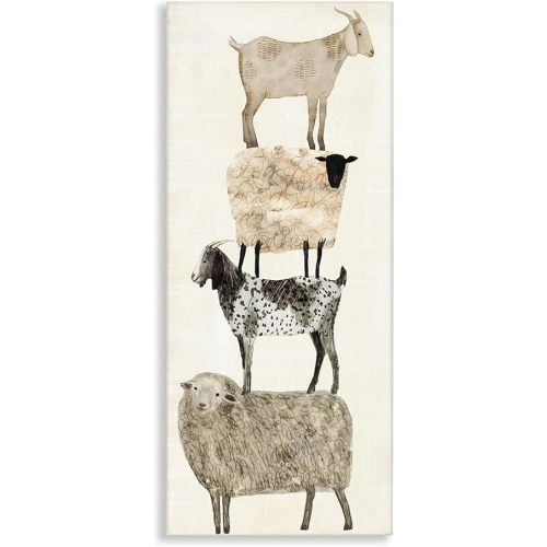 Stupell Industries Fun Stacked Sheep and Goats Farm Animals Stretched Canvas Wall Art, 10 x 1.5 x 24, Multi-Color