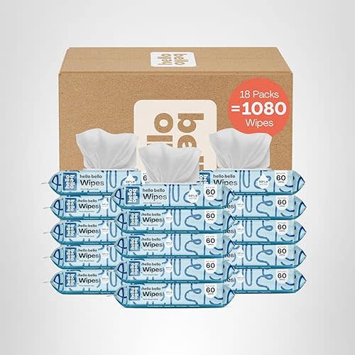 Hello Bello Extra Gentle Unscented Baby Wipes, Plant Based, Made with 99% Water and Aloe for Babies and Kids, 1080 Count