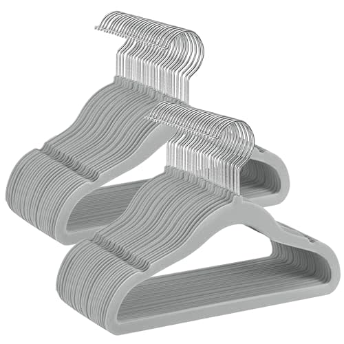 SONGMICS Baby Hangers 50 Pack, Kids Hangers for Closet, 11.8 x 8.1 Inches, Silver 360° Swivel Hooks, Space-Saving Clothes Hangers, Velvet Hangers for Nursery, Non-Slip, Dove Gray UCRF027G05