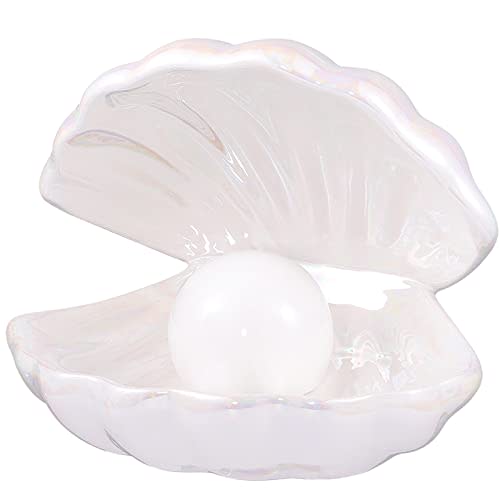 IMIKEYA Ceramic Shell Pearl Light, White LED Clam with Pearl Light in Shell Lamp for Tabletop Decoration, Souvenir, Birthday Gift