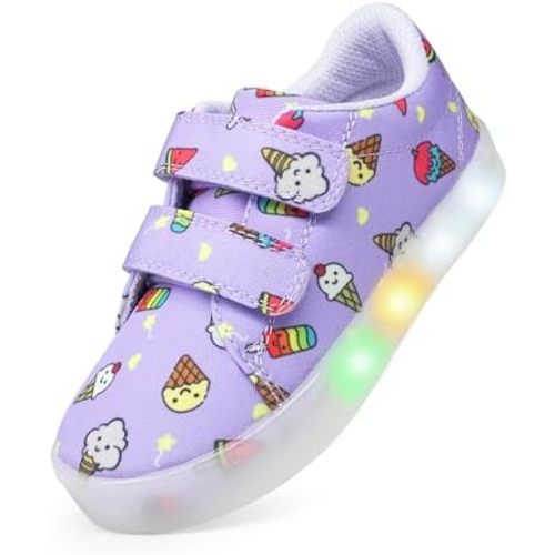 YESKIS Boys Girls Light Up Shoes Vivaki LED Canvas Cartoon Casual Sneakers for Toddler Little Kid Size 5-12