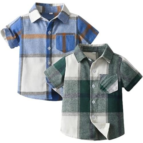 Toddler 2 Pack Baby Boys Short Sleeve Plaid Shirts Button Down Shirt Top Outwear Clothes
